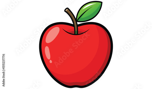 Red apple with leaf isolated on white background