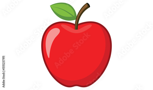 Red apple with green leaf isolated on white background illustration