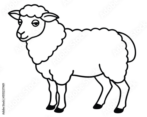 Cute cartoon vector illustration of a happy horned sheep