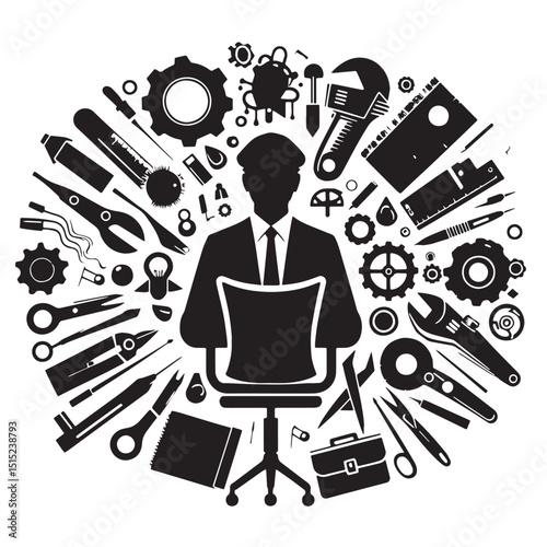 Black Color Arts & Design Silhouette Vector Illustration, Solid White Background