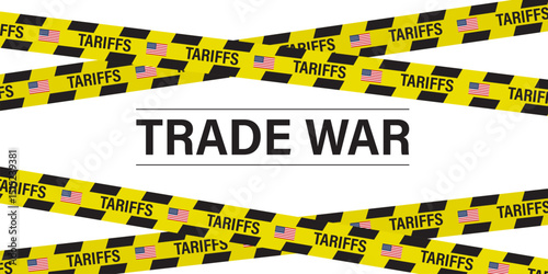 Tariffs and US government import taxation, trade war policy, domestic market protectionism. Business and political concept.