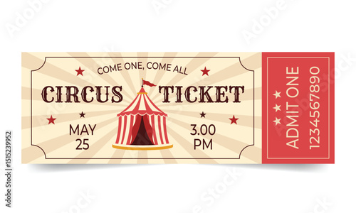 Vintage retro circus ticket template. Vector illustration