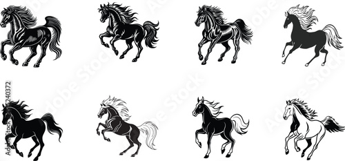 Elegant Black and White Horse Silhouettes Perfect for Branding Logos and Design Projects