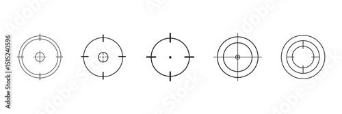 Set of  Focus icons. A Collection Of Focus Target Outline And Glyph Vector Symbols. Precision Target Icons. Bullseye, Focus, Crosshair, Reticle, Viewfinder. Sharpshooting Icons.