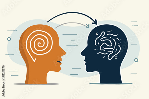Illustration of two human heads exchanging ideas with a creative concept