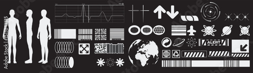  Set of vector graphic asset for streetwear design. Retro futuristic element in Y2K for apparel, clothing and poster design