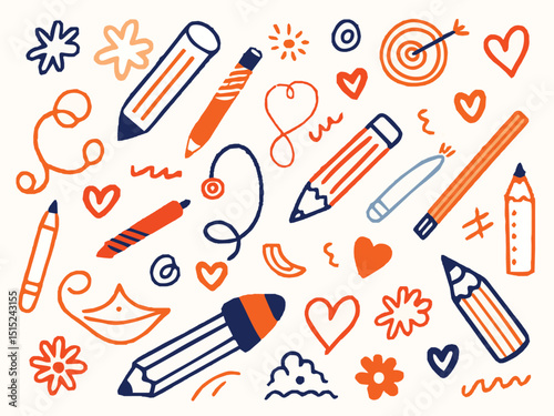 Seamless doodle pattern with school tools icons set