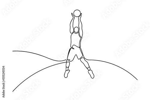 Continuous line drawing basketball player shooting