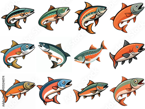 Salmon Fish vector illustration isolated on white background.