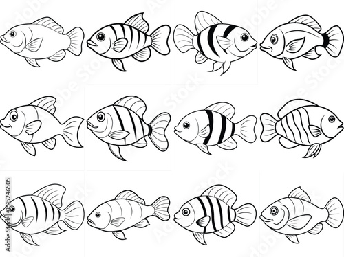 Oscar Fish outline vector illustration isolated on white background.