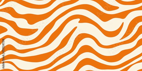 Wavy and swirled white and orange brush strokes vector seamless pattern