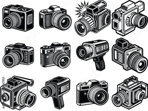Camera silhouette vector illustration isolated on white background.
