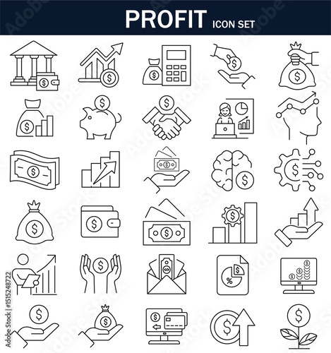Profit Icon Set.  Outline icon collection. Editable stroke. Vector illustration. EPS 10.