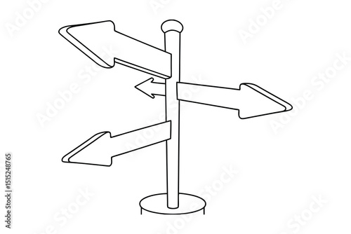 Continuous line drawing of four way signpost arrows