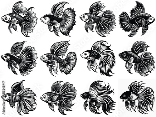 Betta Siamese fighting fish silhouette vector illustration isolated on white background.