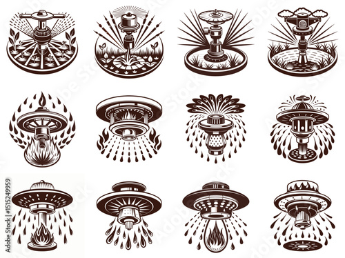 Sprinkler system silhouette vector illustration isolated on white background.