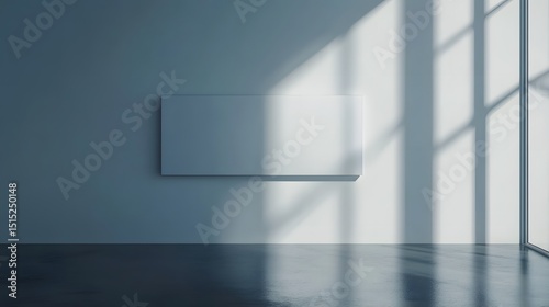 Empty room with a blank canvas on the wall.