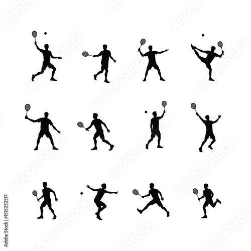 Wallpaper Mural Badminton male player silhouettes action poses set Torontodigital.ca