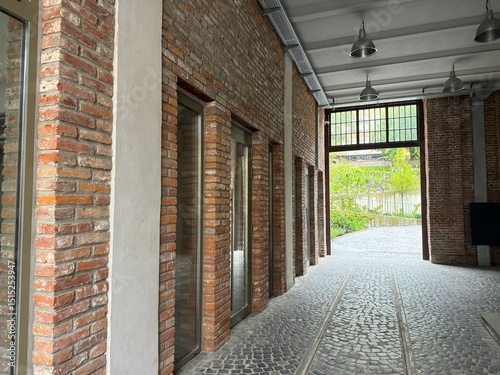 Arched Brick Corridor with Outdoor View