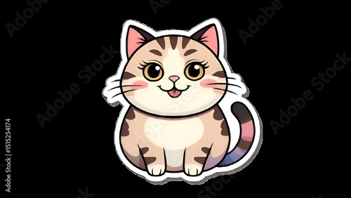Cute, chubby cartoon cat illustration with big eyes and a charming smile. Adorable tabby kitten with a subtle rainbow tail.
Keywords: cute, cartoon, cat, kitten, adorable, tabby, animal, illustration,