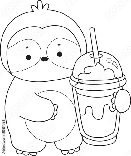 Outline of Cute sloth vector icon. Coloring book of Funny baby sloth animal.