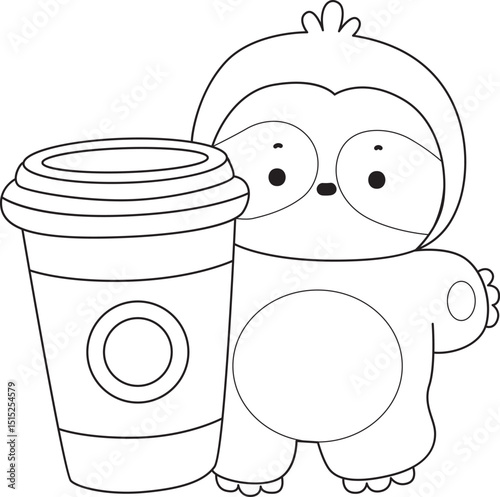 Outline of Cute sloth vector icon. Coloring book of Funny baby sloth animal.
