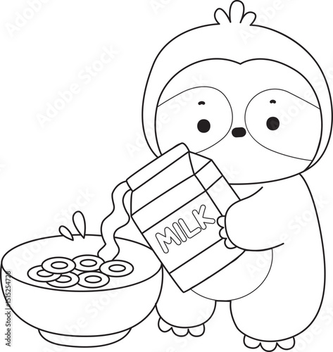 Outline of Cute sloth vector icon. Coloring book of Funny baby sloth animal.