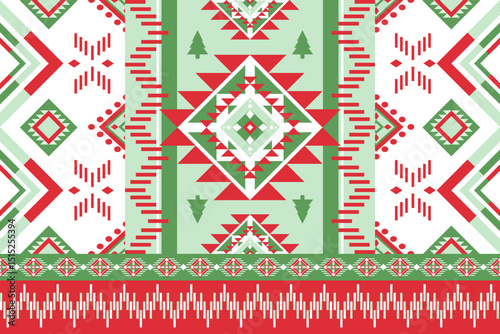 Vector Illustration Christmas Themed Geometric Ethnic Pattern Native American Tile Fabric Carpet Design