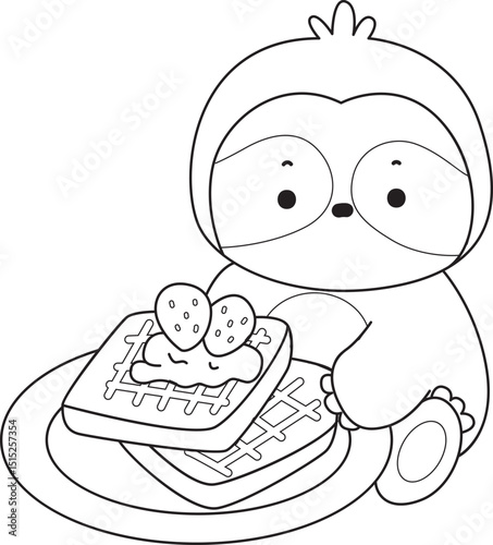 Outline of Cute sloth vector icon. Coloring book of Funny baby sloth animal.