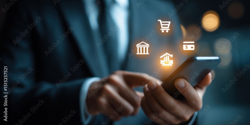 Fototapeta premium Business professional using phone to access online banking features and manage financial transactions