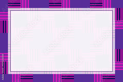 Greeting card with place for text. Neon purple pink blocks. Vector illustration in patchwork style. Energy geometric background. Simple design for any text