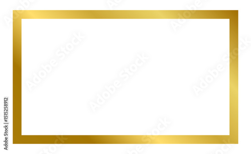 Golden frame png, Rectangle golden frame isolated on transparent background, luxury gold border for design,  Isolated luxury rectangle golden border, frame mockup design element.