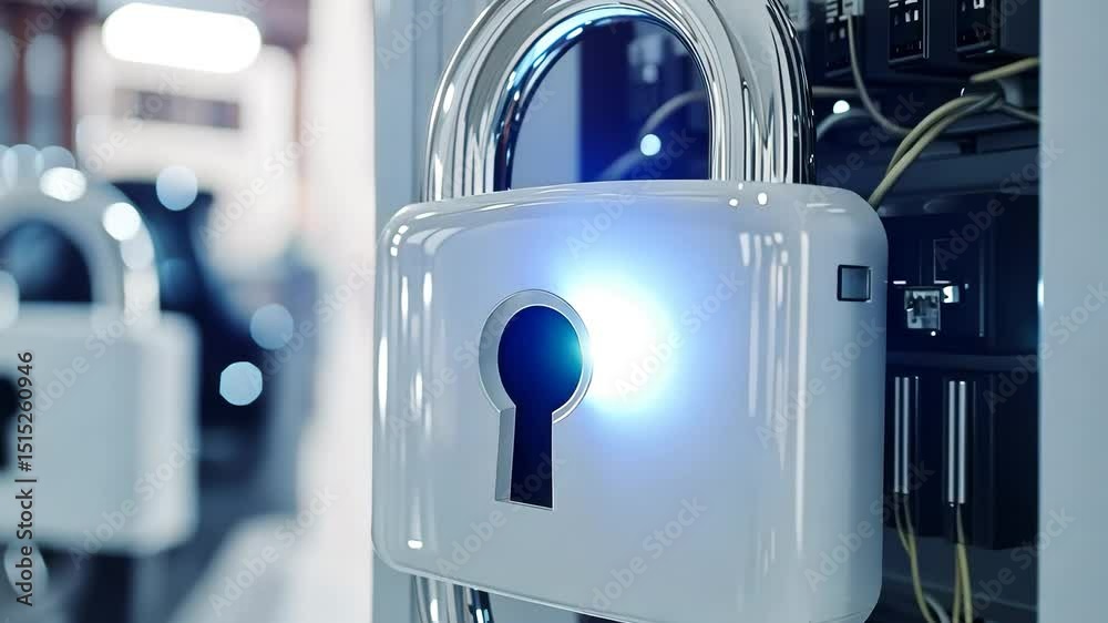 Secure web privacy icon: a metal padlock with a key for digital protection