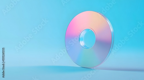 Vibrant holographic compact disc on a light blue background.