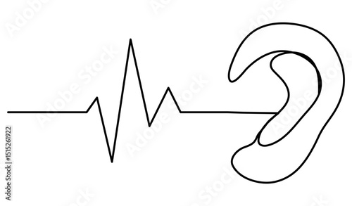 Human ear with sound waves continuous line drawing. Vector illustration isolated on white.