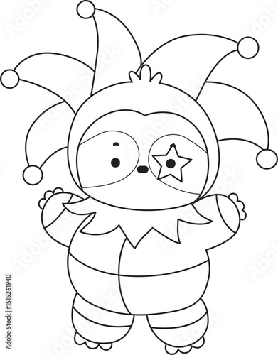 Outline of Cute sloth vector icon. Coloring book of Funny baby sloth animal.