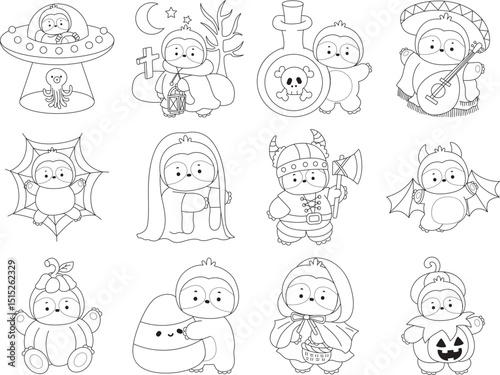 Outline of Cute sloth vector icon. Coloring book of Funny baby sloth animal.