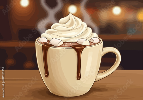 Hot chocolate in mug with whipped cream