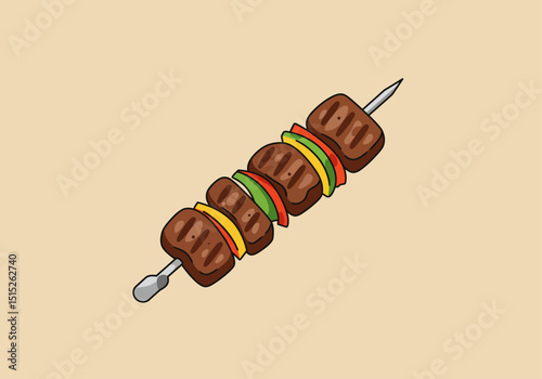 Grilled meat skewer close up
