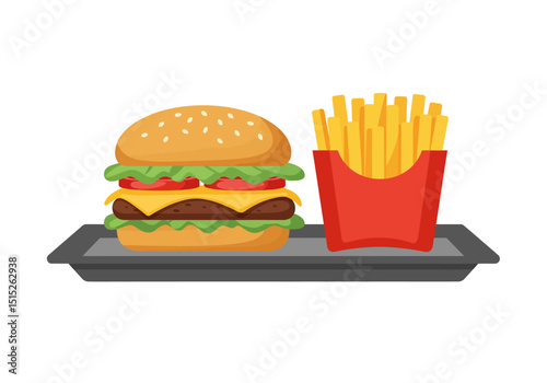 Tray of hamburger and french fries illustration