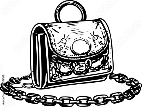 Chained vintage purse showcase creative studio monochrome close-up artistry in fashion accessories