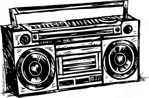Retro music player urban setting graphic vintage style side view nostalgic vibes for creative projects
