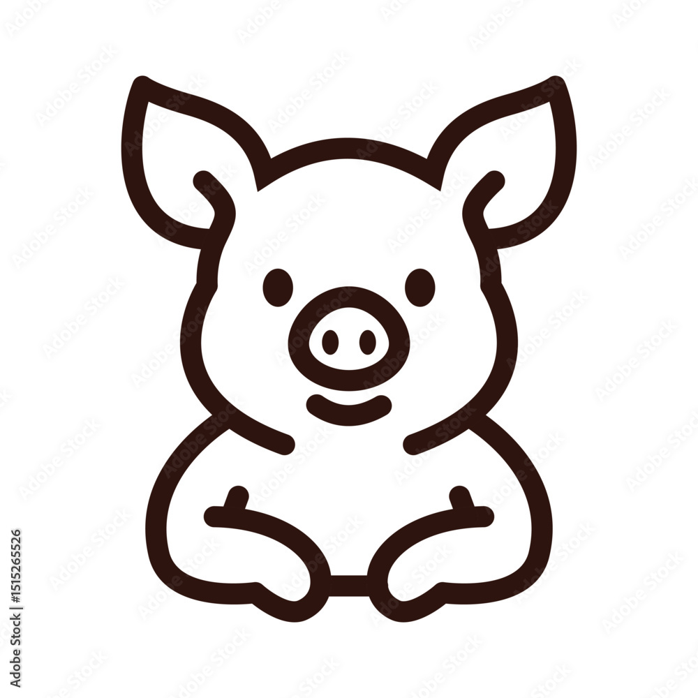 Fototapeta premium Vector illustration of cute pig icon with minimal line style.