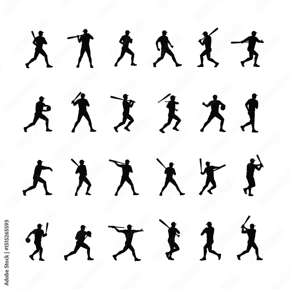 Baseball player silhouettes action poses set Baseball player silhouettes action poses set