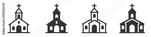 Vector icon of church building with cross religious architecture.