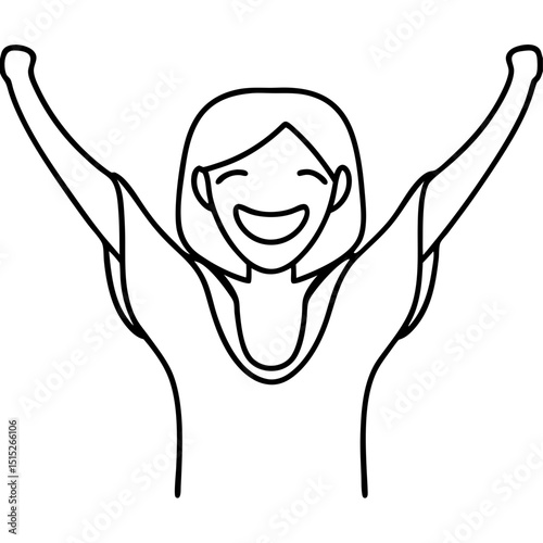 Happy woman celebrating success in line art style, for websites and social media