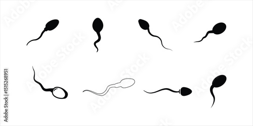  sperm vector set hand drawn illustration on white background. sperm silhouette icon set.