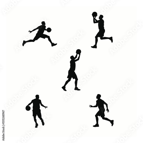Basketball player silhouettes action set sport graphic