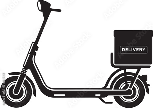 Delivery Scooter Silhouette on  Background, Electric Scooter with Box for Package Transport, Urban Mobility