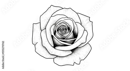 Rose in Bloom: A close-up shot unveils the exquisite, intricate details of a pristine rose in full bloom, highlighting its velvety petals and graceful spiral form.